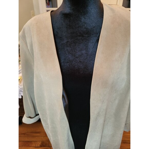 Vintage 90s Faux Suede Sage Green Duster Blazer 3/4 Rolled Sleeves 1X Minimal - Picture 3 of 7